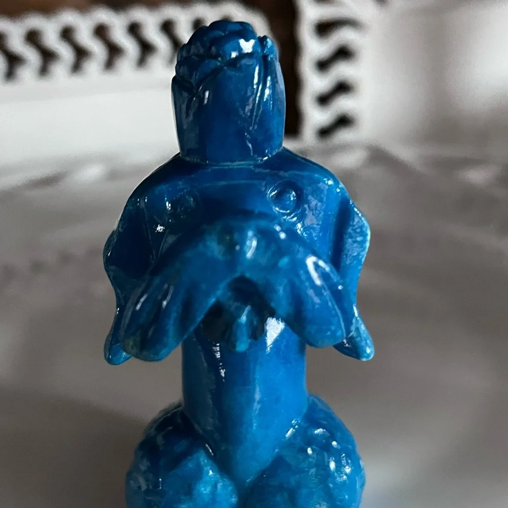 Adorable Cerulean Blue Slag Glass Poodle Dog Figurine